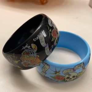 Rockabilly skeleton tattoo set of bracelets